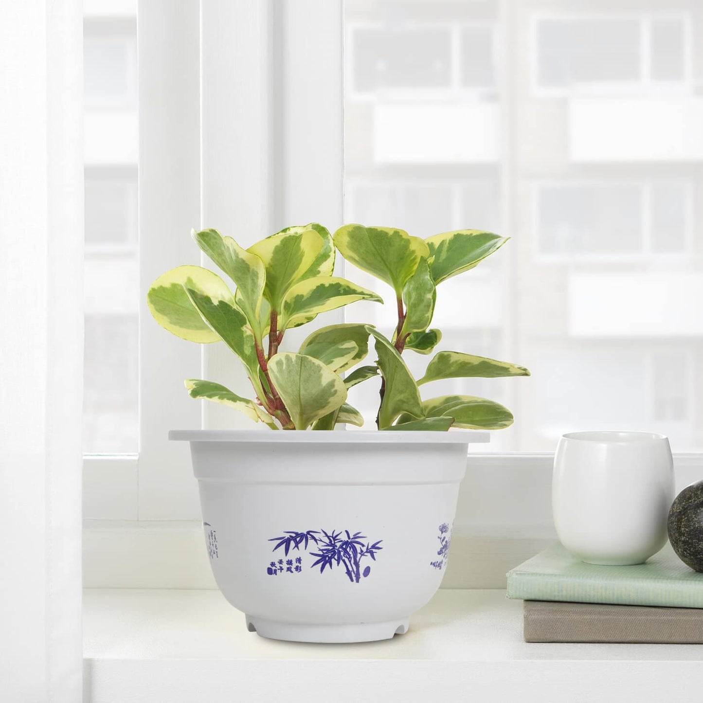 Plastic Flower Pot with Bamboo Motif - Elegant Plant Pot for Balcony and Garden