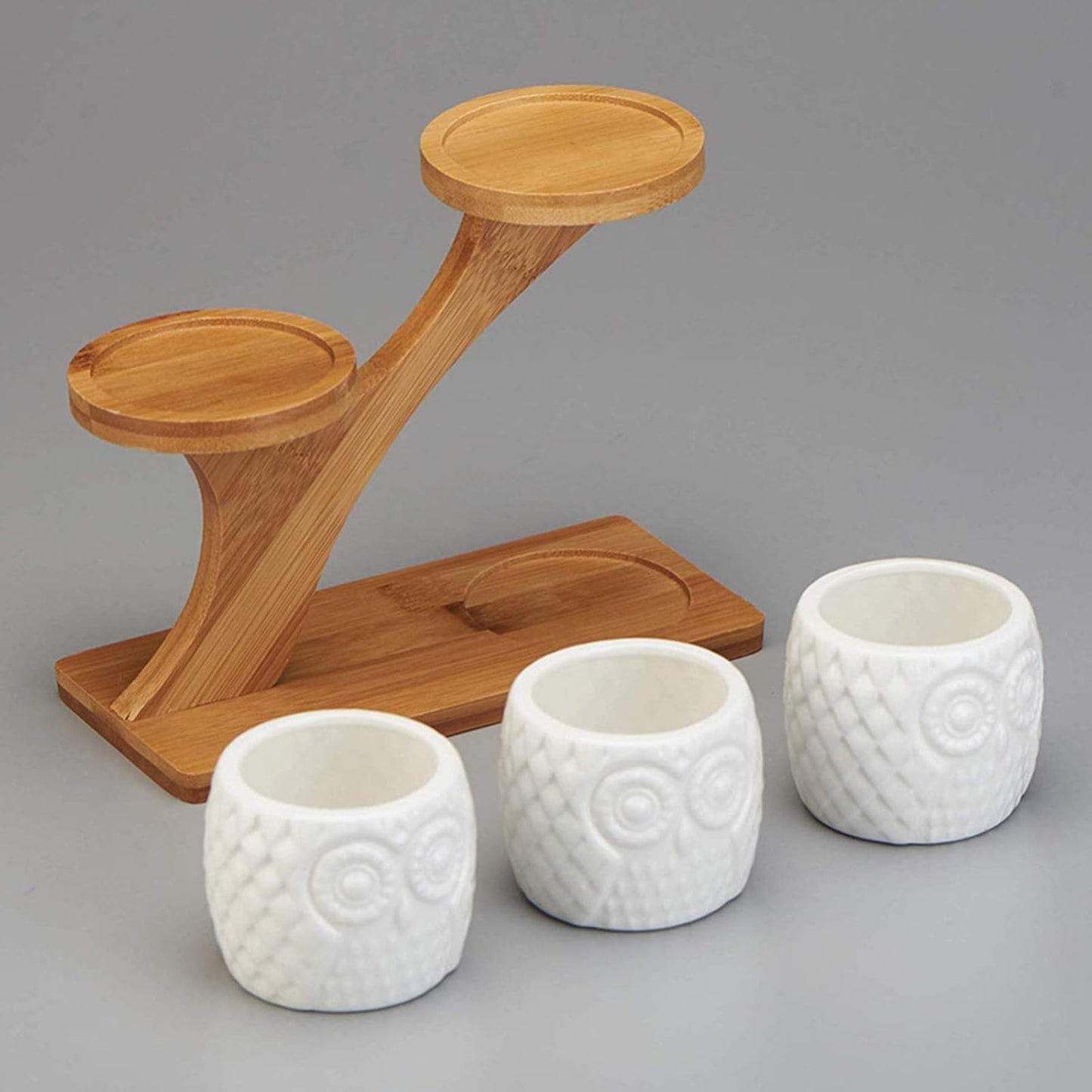 Decorative Wooden Plant Stand - Plant Pots in Owl Design for Succulents and Houseplants