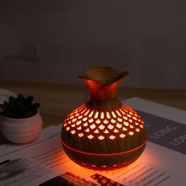 Aromatherapy Humidifier with Led Diffuser in Wood Look & Night Light
