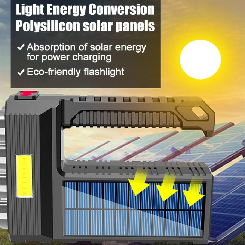 Solar Led Torch - Waterproof  Powerful Hand Torch With Lithium Battery