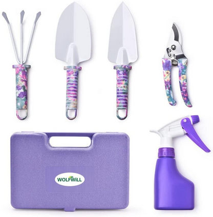 Coloured Garden Tool Set with 10 Pieces - Ergonomic Tools for Gardening
