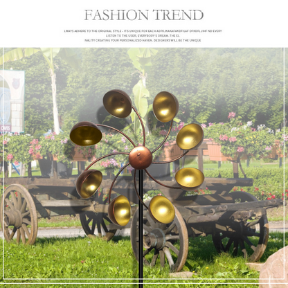 Decorative Garden Windmill with Metal Flowers - Colourful Wind Chime for Outdoor Use