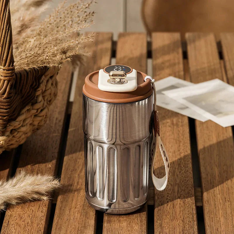 Compact Thermo Mug with Temperature Display - 410 Ml Mug for Hot and Cold Drinks