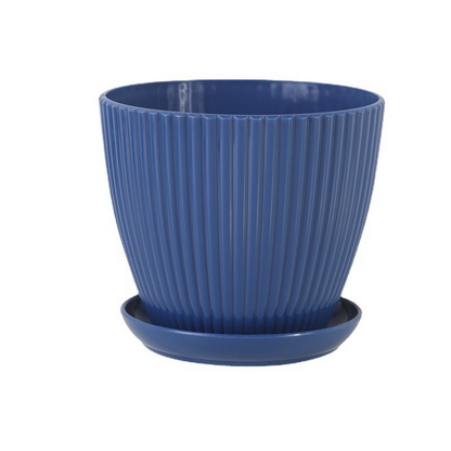 Flower Pot with Grooved Structure and Saucer - Sturdy Plastic Pot for Plants