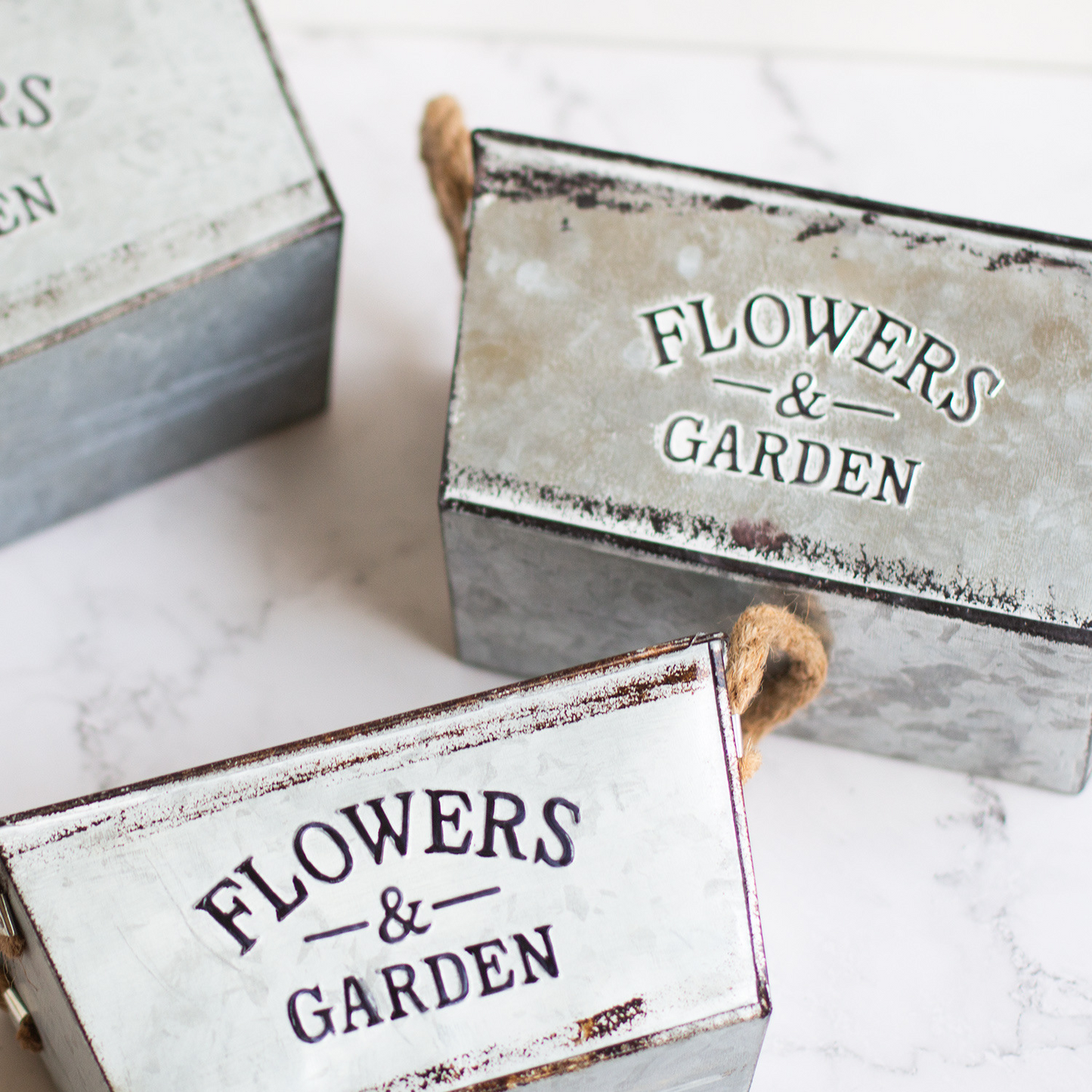 Decorative Metal Flower and Garden Container with Hemp Rope Handles