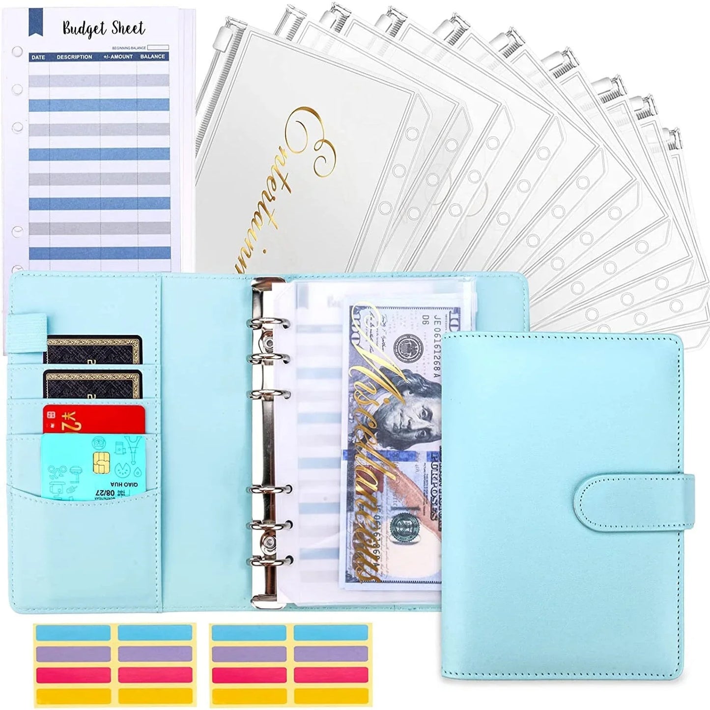 Budget Folder with Cash Envelope System and Credit Card Slots