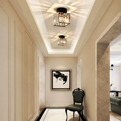 Modern Crystal Ceiling Light with Gold and Black Accents - Stylish Lighting for Your Home