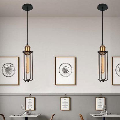Industrial Pendant Light In Retro Design - Vintage Hanging Lamp With Metal Grid