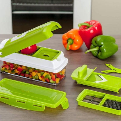 12 - In-1 Multifunctional Vegetable Slicer with Interchangeable Blades and Collection Container