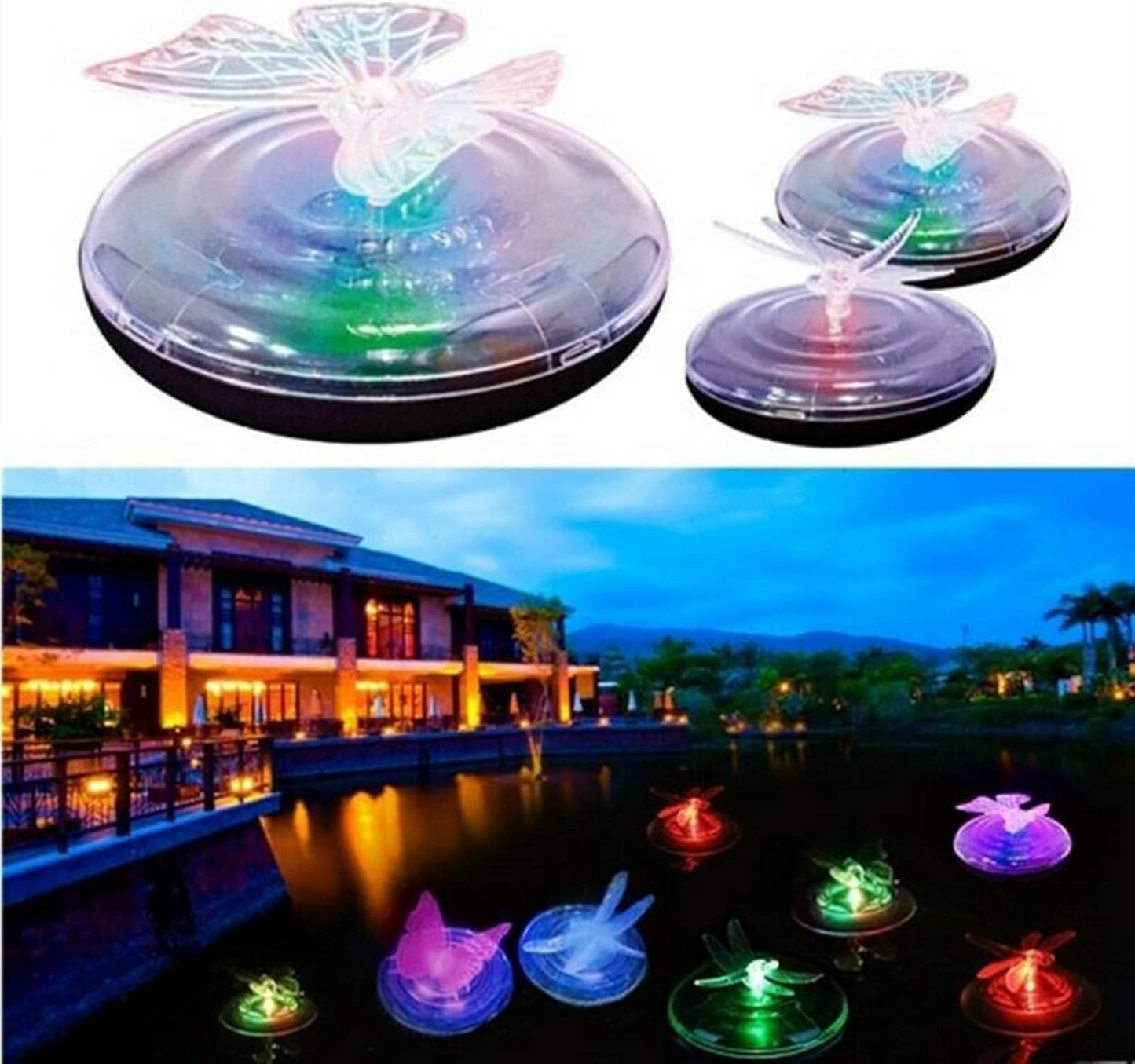 Solar - Powered Pond Decoration Butterfly and Dragonfly - Colour - Changing Led Lights for Garden and Pond