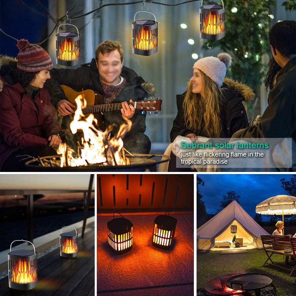 Solar Led Flame Lantern - Decorative Outdoor Lighting For Garden And Patio With Hanging Option