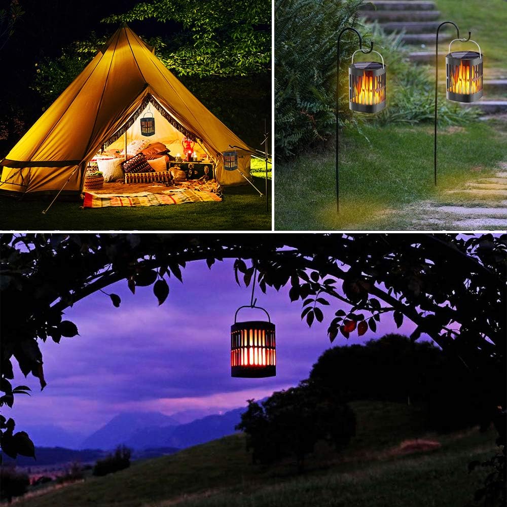 Solar Led Flame Lantern - Decorative Outdoor Lighting For Garden And Patio With Hanging Option