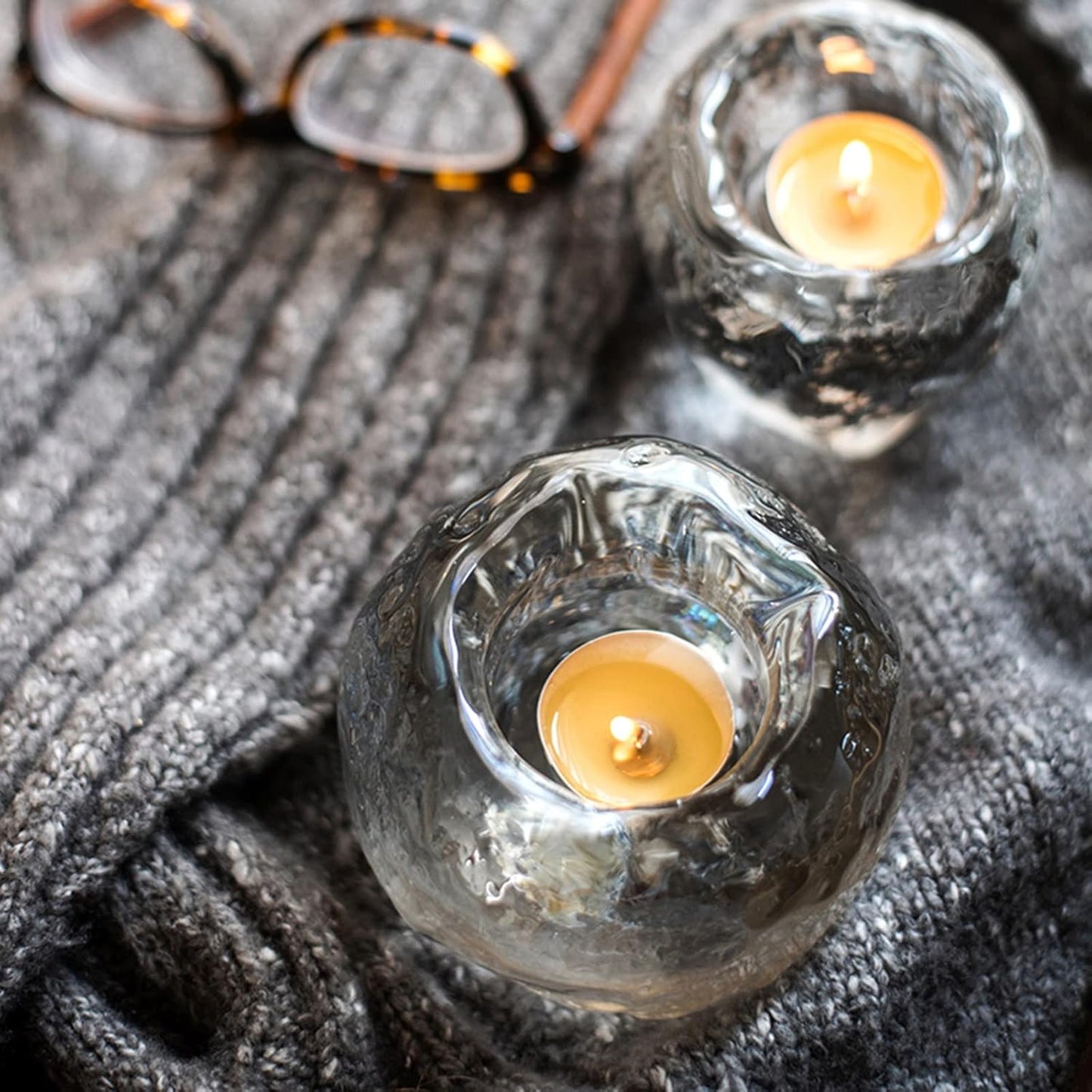 Glass Tealight Holder - Decorative Candle Holder Made Of Clear Glass For Cosy Lighting