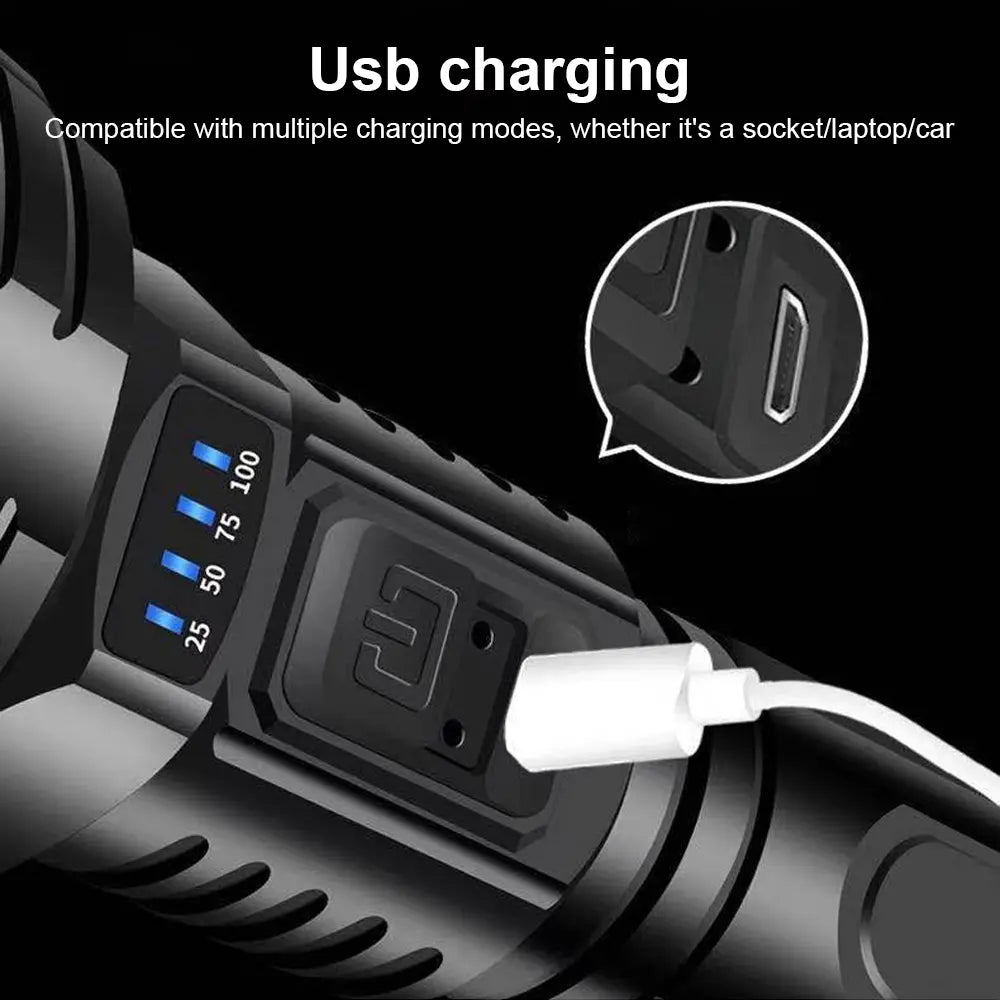 90000lm Led Torch - Tactical Searchlight With Usb Charging And Super - Bright Illumination