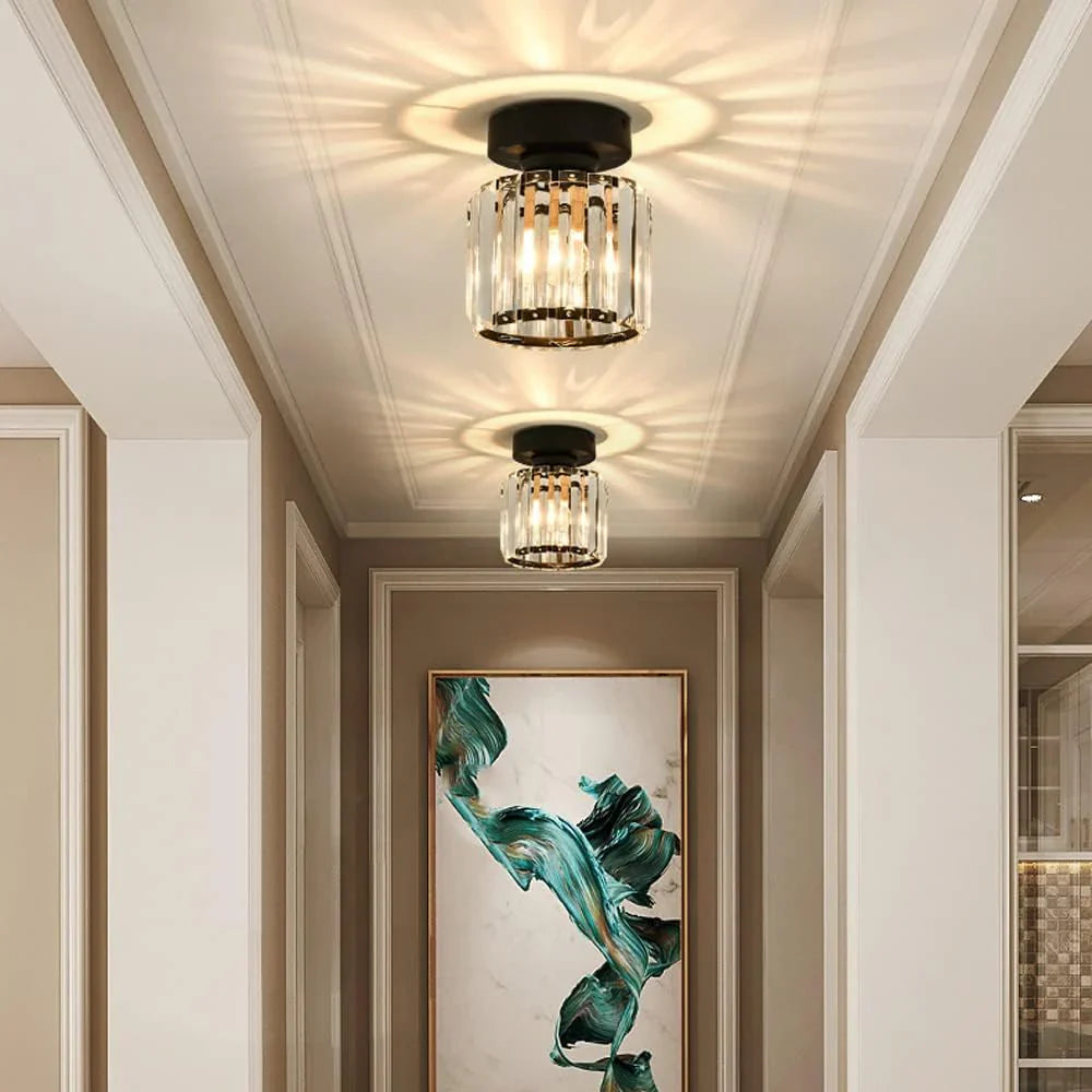 Modern Crystal Ceiling Light with Gold and Black Accents - Stylish Lighting for Your Home