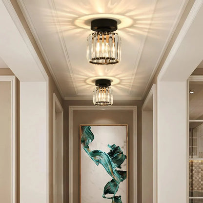 Modern Crystal Ceiling Light with Gold and Black Accents - Stylish Lighting for Your Home