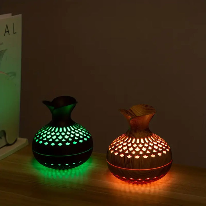 Aromatherapy Humidifier with Led Diffuser in Wood Look & Night Light