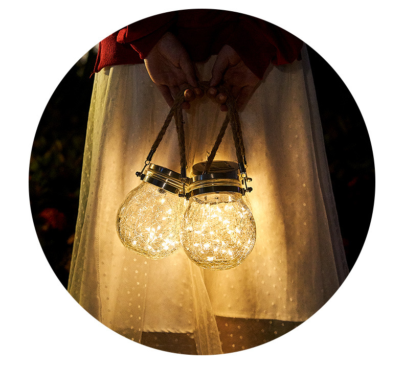 Solar Led Lantern In A Jar - Decorative Garden Lighting With Wire Lights And Carrying Handle