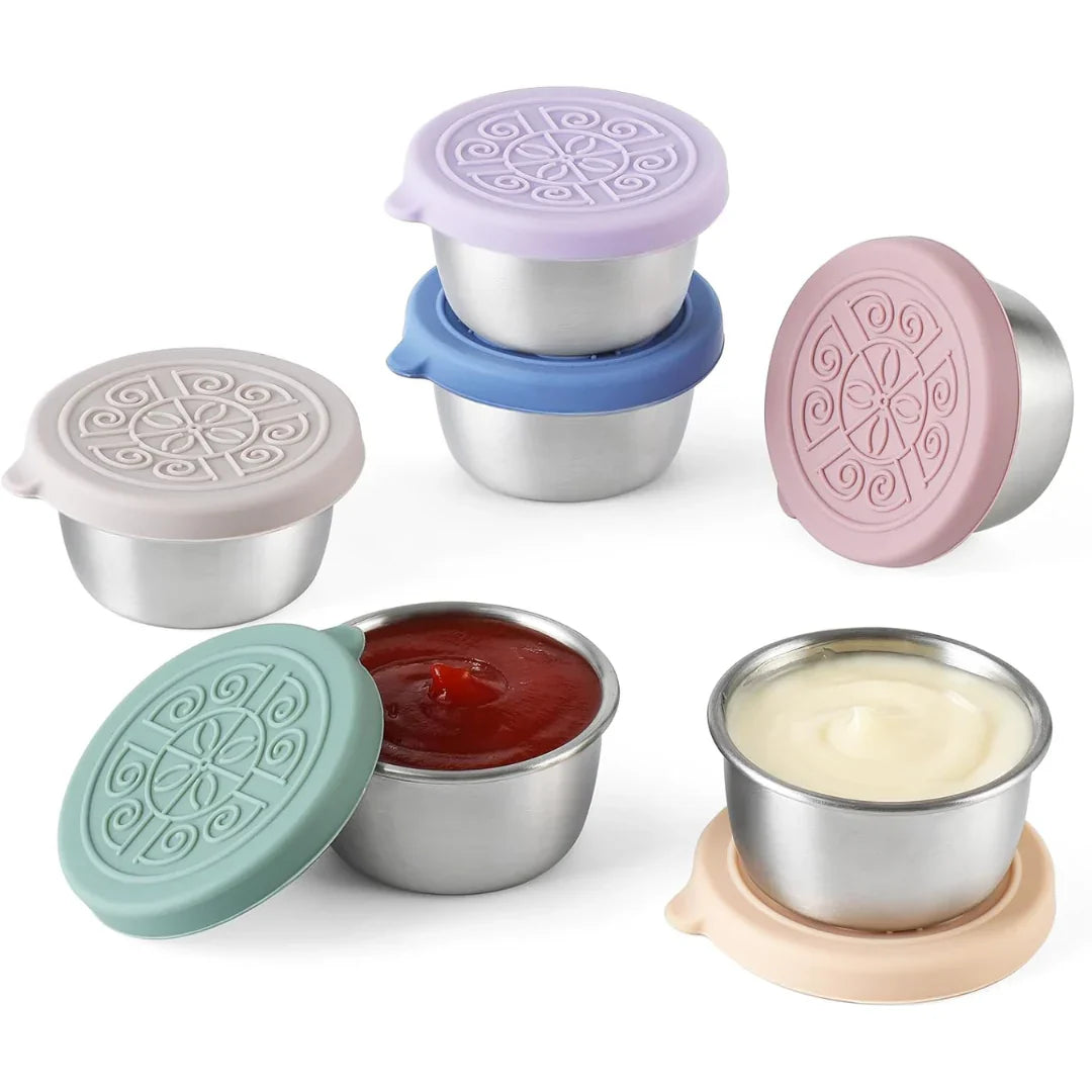 Tightly Sealable Stainless Steel Sauce Containers (Set Of 6)