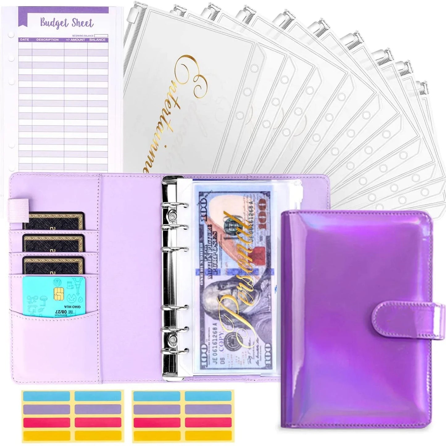 Budget Folder with Cash Envelope System and Credit Card Slots