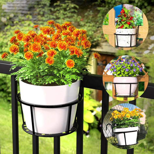 Hanging Metal Plant Basket - Balcony Plant Pot with Hook for Garden and Terrace