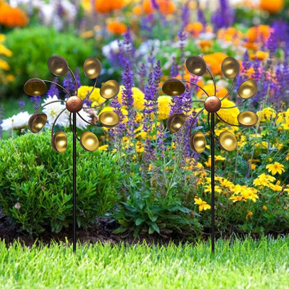 Decorative Garden Windmill with Metal Flowers - Colourful Wind Chime for Outdoor Use
