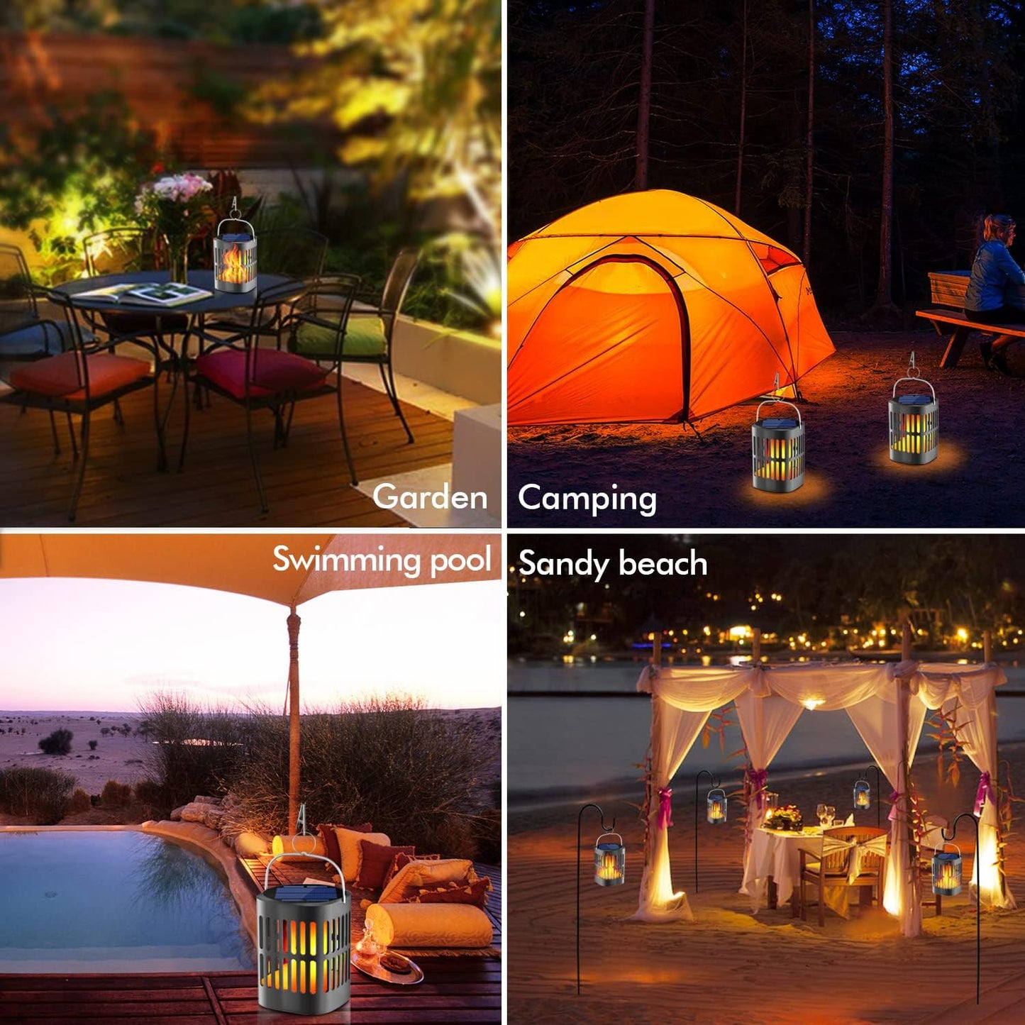 Solar Led Flame Lantern - Decorative Outdoor Lighting For Garden And Patio With Hanging Option