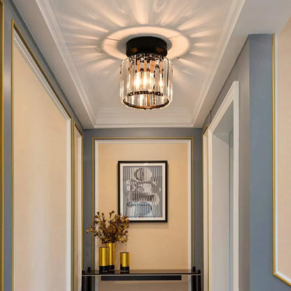 Modern Crystal Ceiling Light with Gold and Black Accents - Stylish Lighting for Your Home