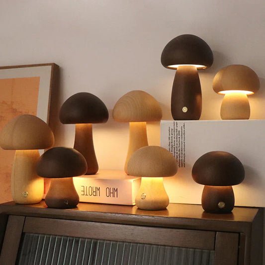 Wooden Mushroom Led Night Light - Charming Lamp in Natural Design for a Cosy Atmosphere