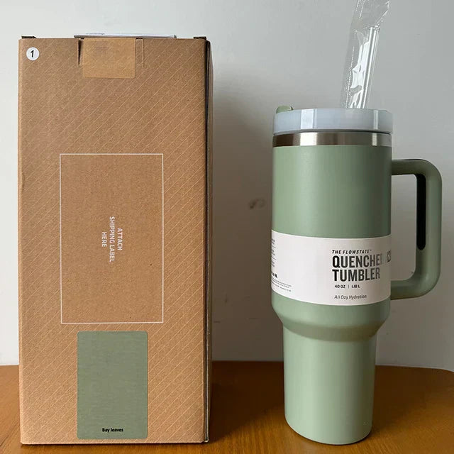 Insulated Stainless Steel Travel Mug - 40 Oz Large Mug With Handle Leakproof Lid And Straw