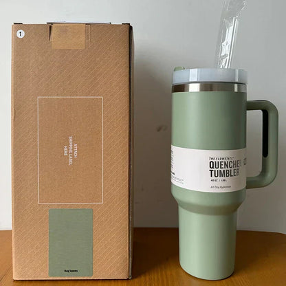 Insulated Stainless Steel Travel Mug - 40 Oz Large Mug With Handle Leakproof Lid And Straw