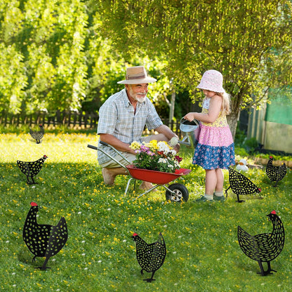 Decorative Metal Chickens - Garden Plug Set for Outdoor Use