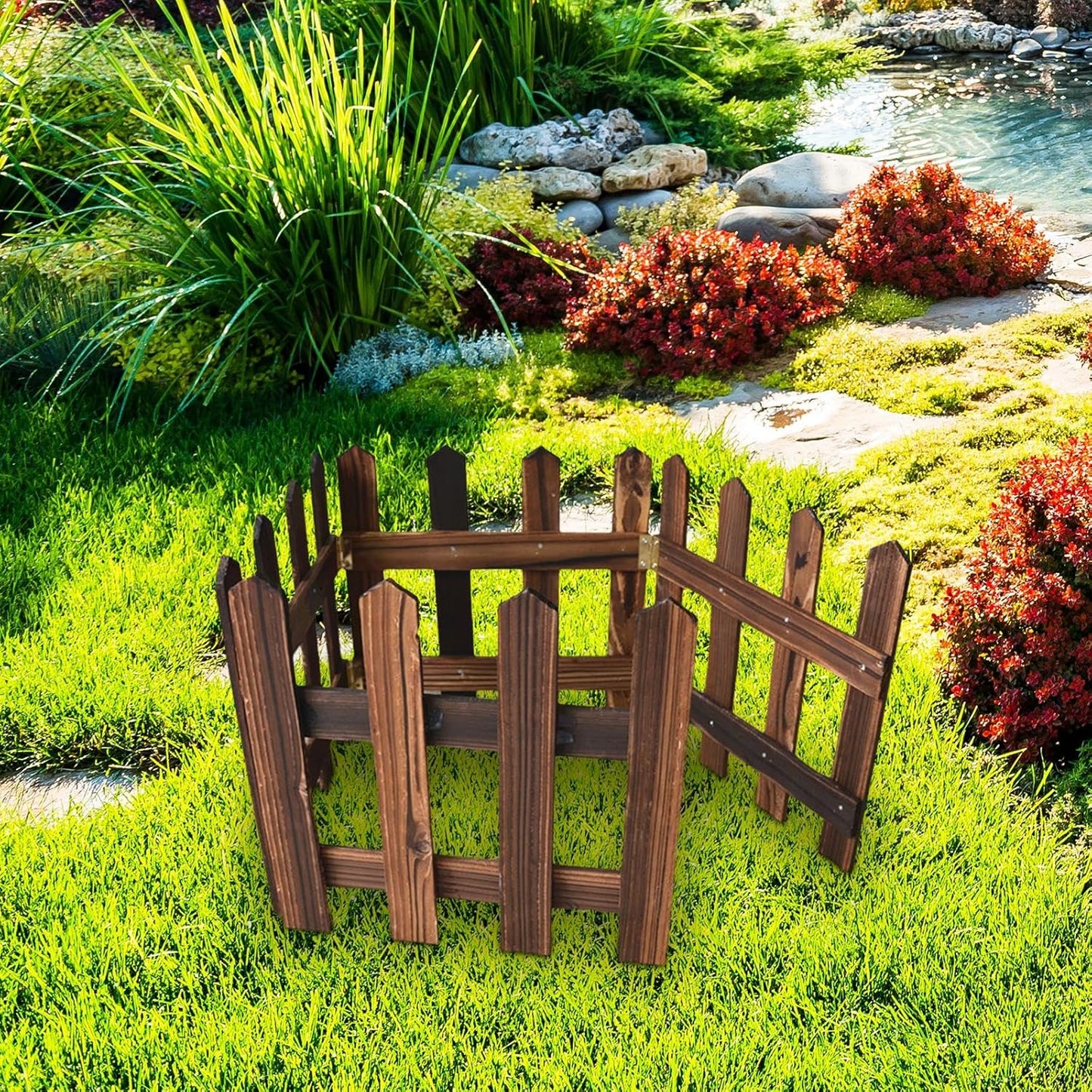 Decorative Wooden Garden Fence for Flower Beds and Outdoor Areas