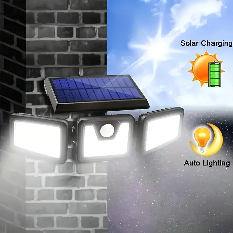 Solar Led Floodlight With Motion Detector - 3 - Spot Outdoor Lighting For Garden  Yard And Garage