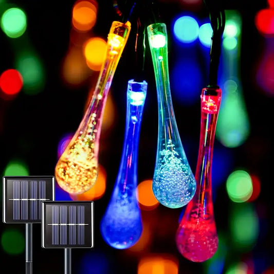 Solar Led Fairy Lights - Colourful Drop Lights For Garden  Patio And Decoration