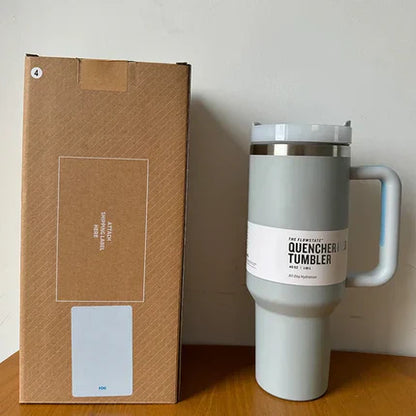 Insulated Stainless Steel Travel Mug - 40 Oz Large Mug With Handle Leakproof Lid And Straw