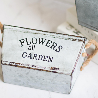 Decorative Metal Flower and Garden Container with Hemp Rope Handles