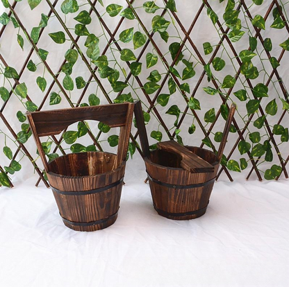 Wood Bucket Planter in Barrel Design for Garden and Patio - Decorative Wooden Flower Pots