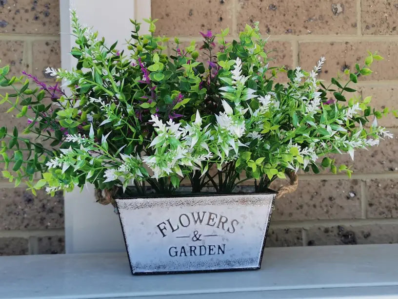 Decorative Metal Flower and Garden Container with Hemp Rope Handles