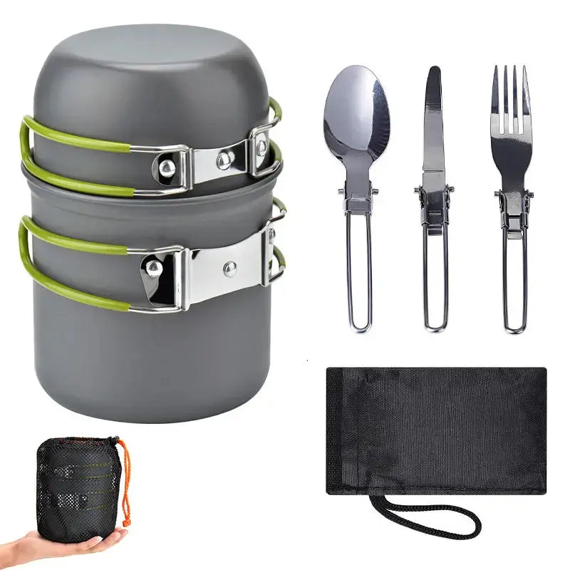 Camping Cookware Set with Stainless Steel Cutlery and Carrying Bag