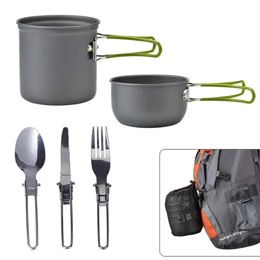 Camping Cookware Set with Stainless Steel Cutlery and Carrying Bag
