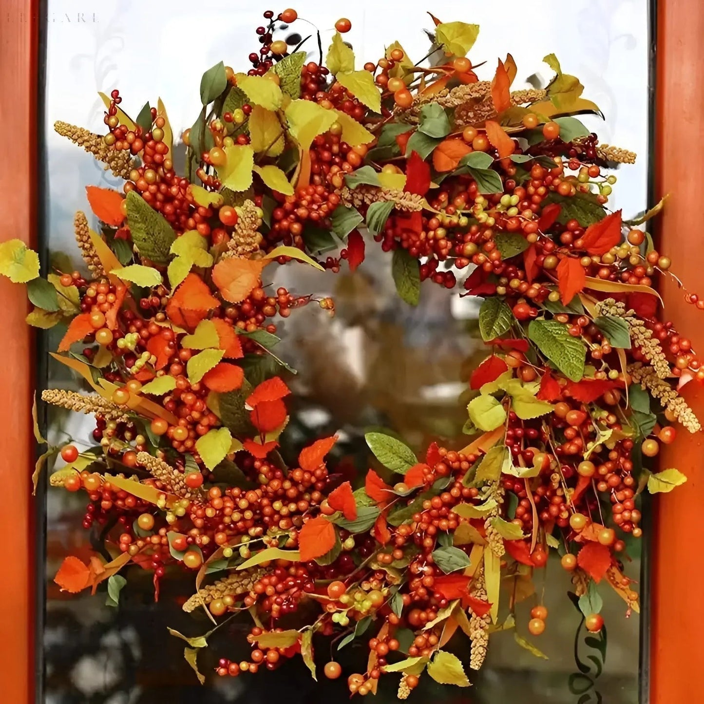 Autumnal Rattan Wall Wreath With Berries And Leaves