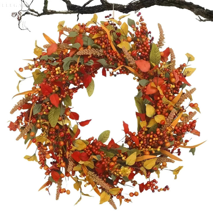 Autumnal Rattan Wall Wreath With Berries And Leaves