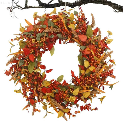 Autumnal Rattan Wall Wreath With Berries And Leaves