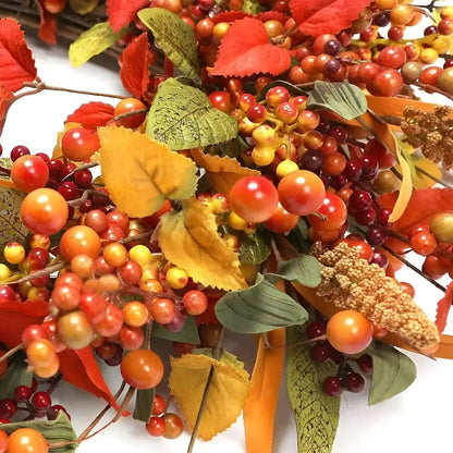 Autumnal Rattan Wall Wreath With Berries And Leaves