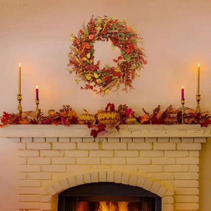 Autumnal Rattan Wall Wreath With Berries And Leaves