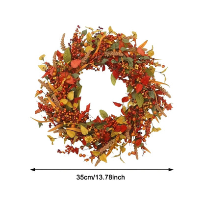 Autumnal Rattan Wall Wreath With Berries And Leaves