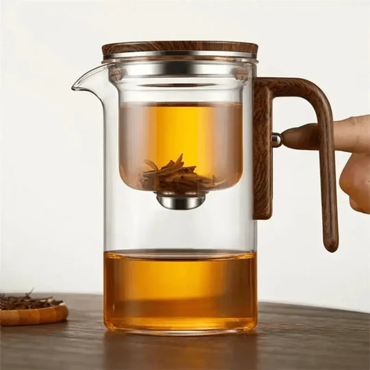Elegant Glass Teapot with Wooden Handle - Transparent Teapot for Tea Enjoyment
