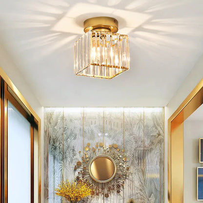 Modern Crystal Ceiling Light with Gold and Black Accents - Stylish Lighting for Your Home