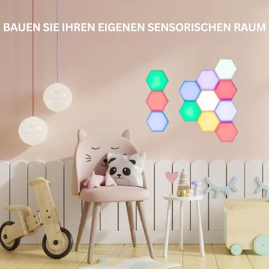 Interactive Hexagonal LED Panels With RGB Colour Control And Music Synchronisation